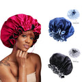 Satin Bonnet Cap Elastic Double Layer Silk Sleeping Head Cover for Women Adjustable Lined Hair Wrap