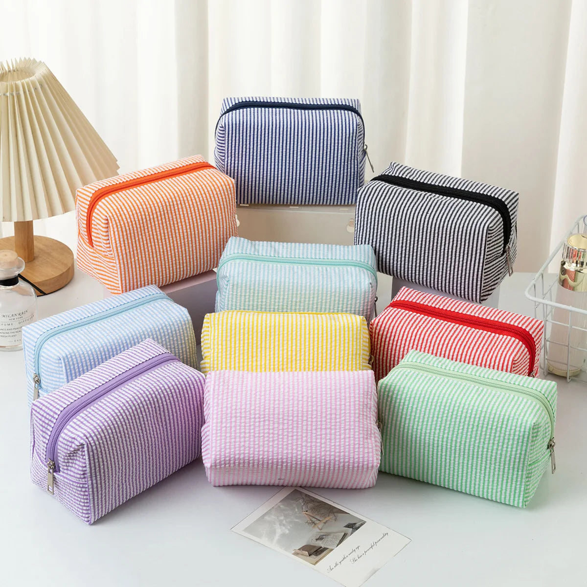 Portable Striped Travel Makeup Storage Bag Fashion Travel Cosmetic Bag for Girls Women