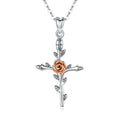 925 Sterling Silver Women Custom Rose Flower Christian Cross Pendant Necklace