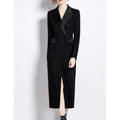 Winter New High End Long Black Coat With Temperament Suit Collar Spliced Double Breasted Coat for Women