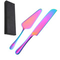 Rainbow Simple Stainless Steel Cake Knife and Server Set with Gift Box for Birthday Cake Serving and Weddings