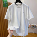 Boutique Wholesale 2025 Summer New Fashionable Round Neck Lace Patchwork Short Sleeved Loose Women's T-shirt