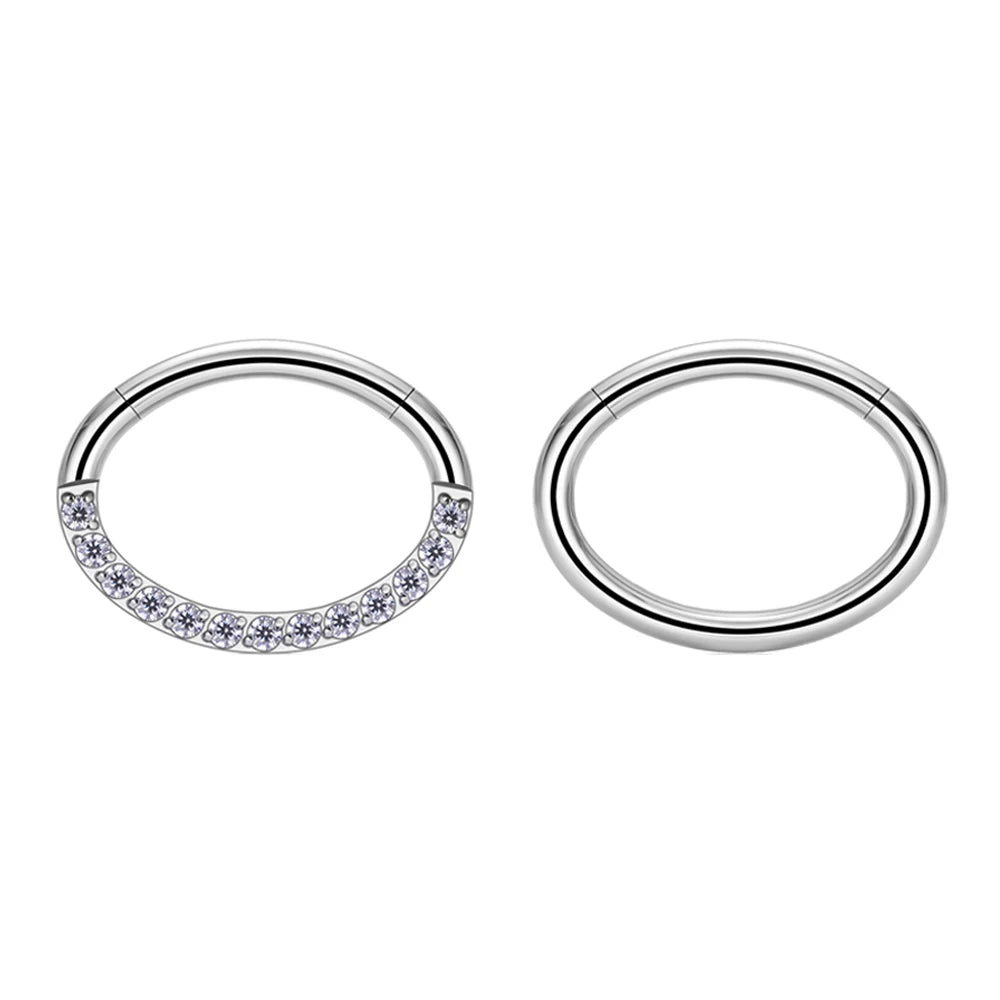 G23 Titanium Nose Rings Hoop Oval 16G CZ Hinged Segment Septum Clicker Ear Tragus Cartilage Helix Women Body Piercing Jewelry