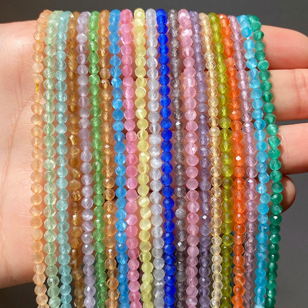21 Colors 2/3mm Faceted Cut Cats Eye Glass Beads Small Size for DIY Jewelry Making