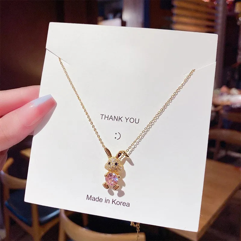 Non-fading  Stainless Steel Necklace  Elegant 18k Gold Plate Crystal Rabbit Charm Necklace for Women