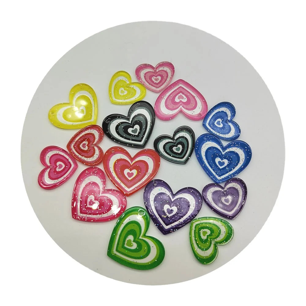 100Pcs/Lot 24MM 32MM Colorful Glitter Heart Flower Planars Charms Pendants Flatback Cabochons for Scrapbooking Phone Case Decor