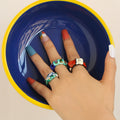 Cute Cool Colorful Enamel Ring Hand Printed Y2K Trendy Jewelry Oil Drop Ring Zirconia Finger Rings for Women Girls