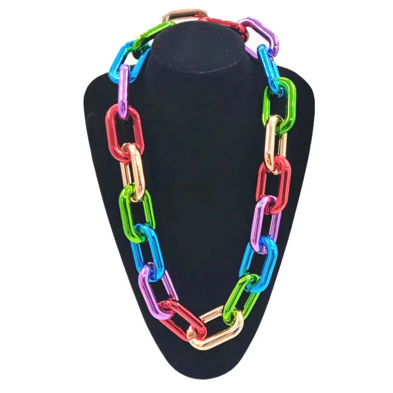 35*57mm UV Exaggerated CCB Silver Plated Necklace Wedding Anniversary Festival Nightclub Performance Props Colored Hard Thick
