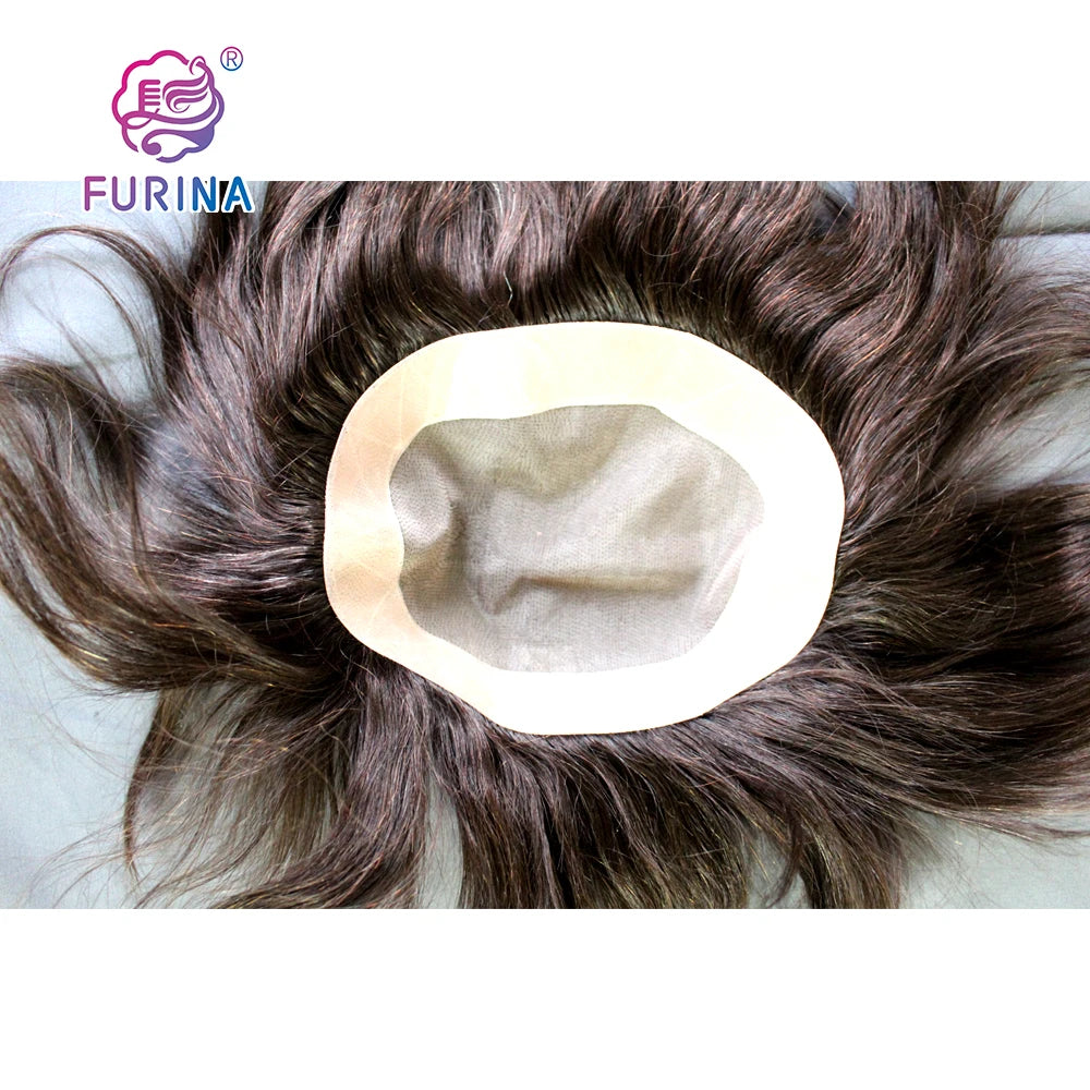 Comfortable Skin Smooth and Soft Mono 6*8 8inches 150% Density Indian Human Hair Toupee for Men