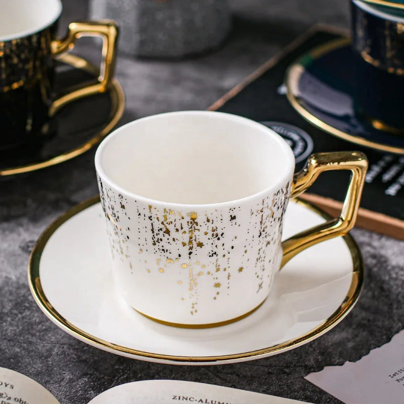 Nordic Marble Coffee Mugs Matte Luxury Water Cafe Tea Milk Cups Condensed Coffee Ceramic Cup Saucer Suit With Dish Spoon Set