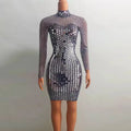 Shiny Crystal Sexy Show Evening Gowns Women Midi Birthday Party Shiny Mirror Sequined Luxury Evening Dress