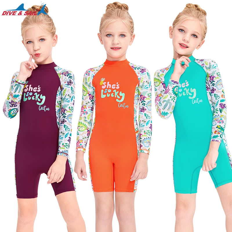 DIVE&SAIL Factory Women Children One-Piece Long Sleeve Swimsuit UPF50+ UV Protection Quick Dry for Swimming Snorkeling Surfing