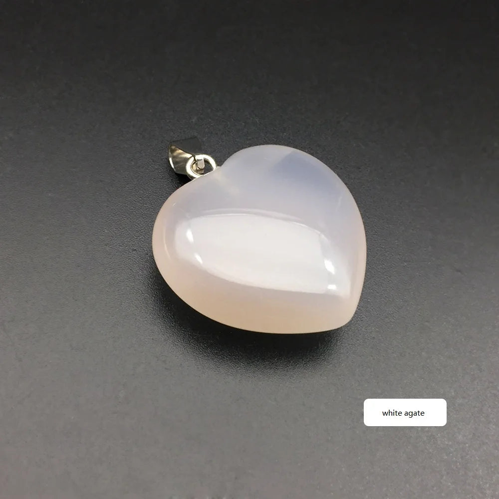 HZ Natural White Agate Stone Pendant Heart Shape Tini Pendant Stone Jade Pendant Jewelry Ornament Necklace for Gift Jewelry