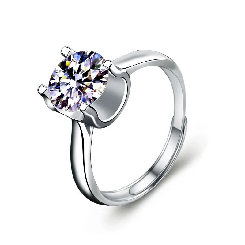 Latest Fine White Gold Plated S925 Sterling Silver Claw Clear Moissanite Ring Wedding Jewelry