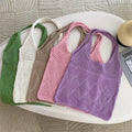 Simple Knitted Hollow Out Women's Shopping Bag Solid Color Female Shoulder Bags Large Capacity Casual Tote Underarm Bag Handbag