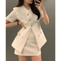 Wholesale 2026 Summer Elegant V-neck Single Breasted Pocket Decorative Coat High Waist Wrap Hip Half Skirt Women's Set