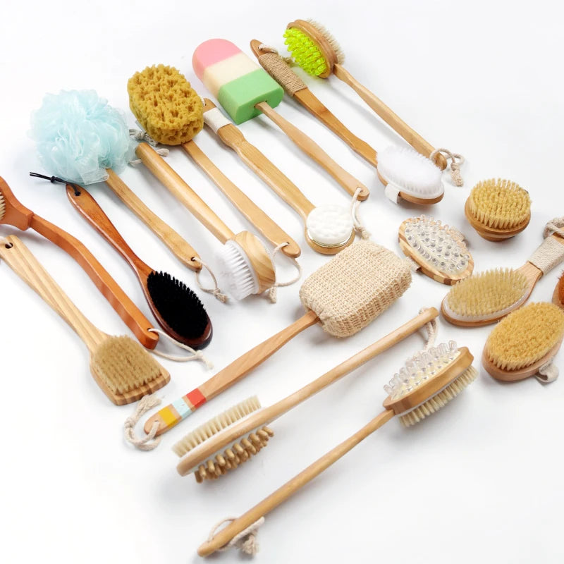 Best-selling Long Handle Boar Bristles Wood Massager Wholesale Back Scrubber Exfoliator Double Sided Shower Brush