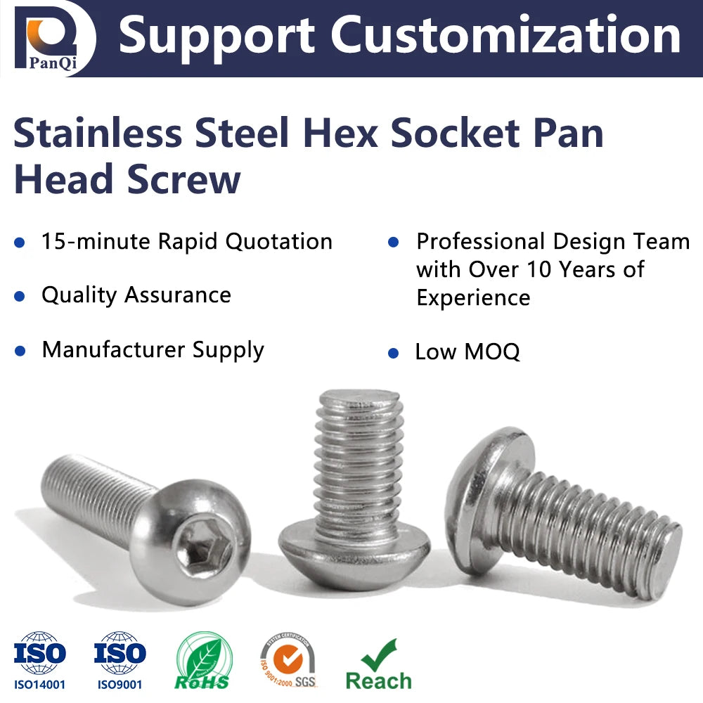 Wholesale 304  Stainless Steel Pan Head Socket Cap Screw Hexagon Socket Machine Screw