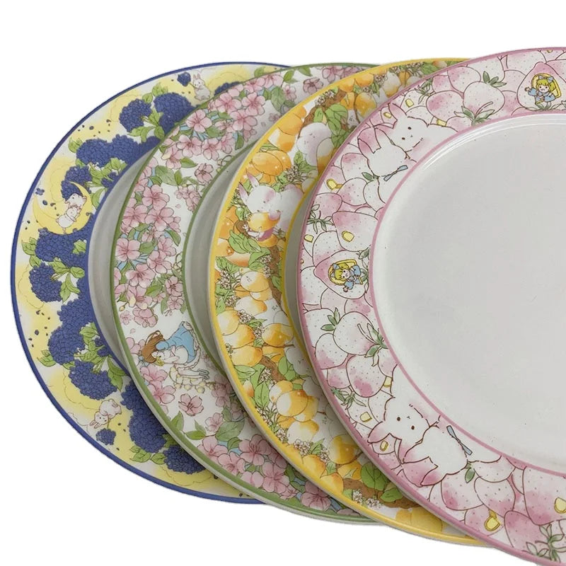Solhui Handpainted Rabbit Pattern Creative Cartoon Plate Set Ceramic Dinner Ceramic Plate Porcelain