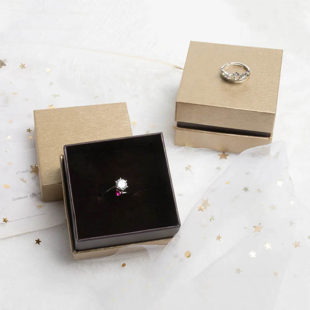 Custom Embossed Foil Logo Paper Cardboard Mini Accessories Velvet Inset Jewellery Packaging Box Small Ring Earrings Jewelry Box