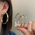 18K Gold Plated Crystal Zircon Hoop Earrings Wholesale Bulk Exaggerate Hollow Circle Big Earrings Women