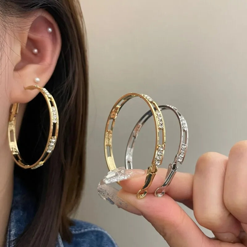 18K Gold Plated Crystal Zircon Hoop Earrings Wholesale Bulk Exaggerate Hollow Circle Big Earrings Women