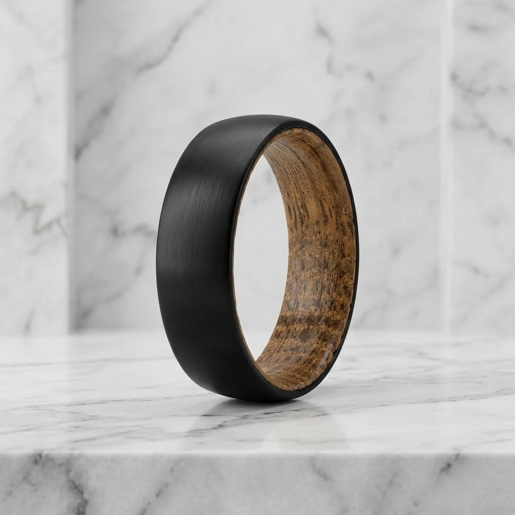 Wholesale 8mm 6mm Black Tungsten Carbide Ring Trendy Natural Whisky Barrel Wood Ring Men's Wedding Band Comfort Fit Rings
