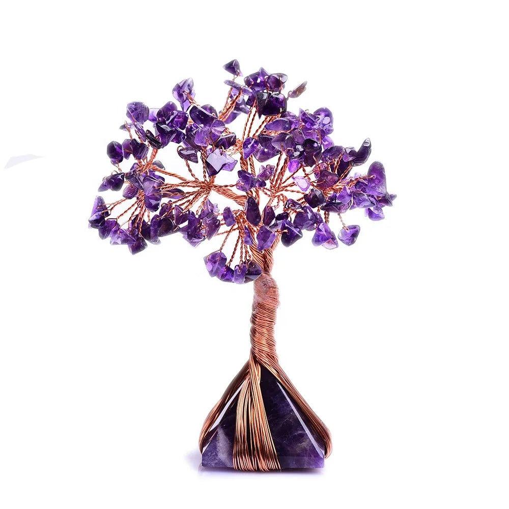Feng Shui Healing Crystals Money Tree Rose Quartz Crystal Lucky Trees Amethyst Crystal Stone Tree of Life
