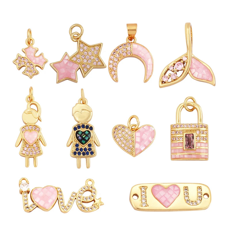 Cute Sweet Romance Love Star Gold Plated Inlaid Shell Chips Charm PendantJewelry Necklace Accessories Hand Making Supply L49