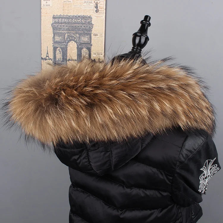 MWFur Natural Fur Raccoon Fur Collar for Down Coat Hood Trim Fashion Big Luxury Raccoon Fur Collar for Hood Collar