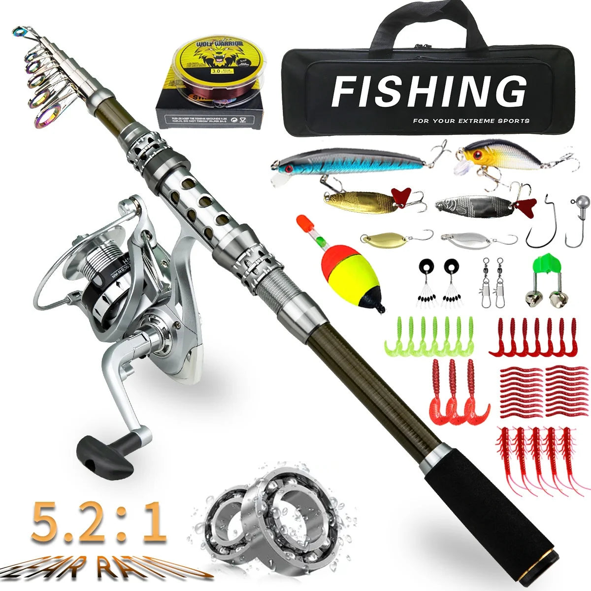 Telescopic Portable Long-Range Fishing Rod with Reel Complete Gear Set Sea Fishing Soft Bait Hook and Line MegaBDM