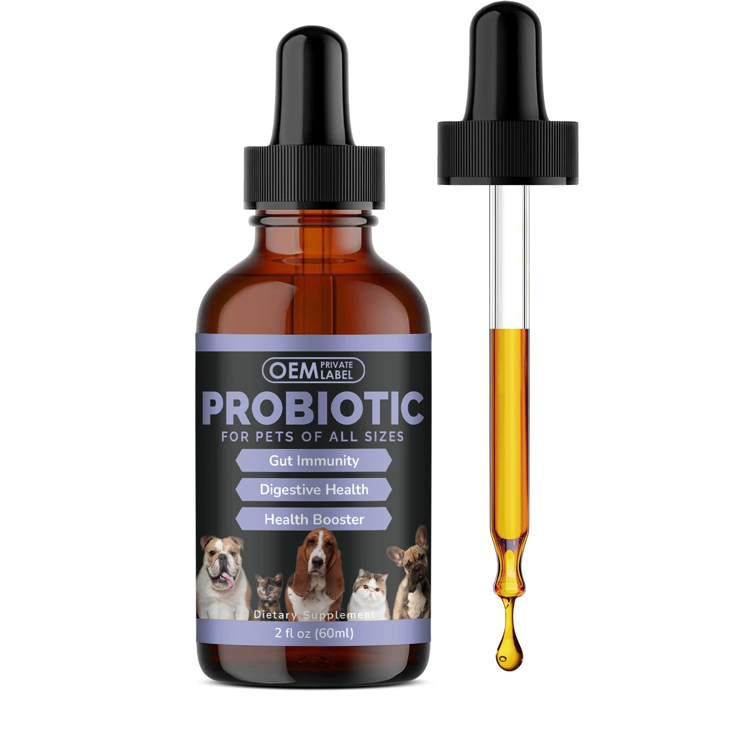 Factory Custom Private Label Pet Dog and Cat Digestive Health Supplement  Probiotic Liquid Drop Immune System Sensitive