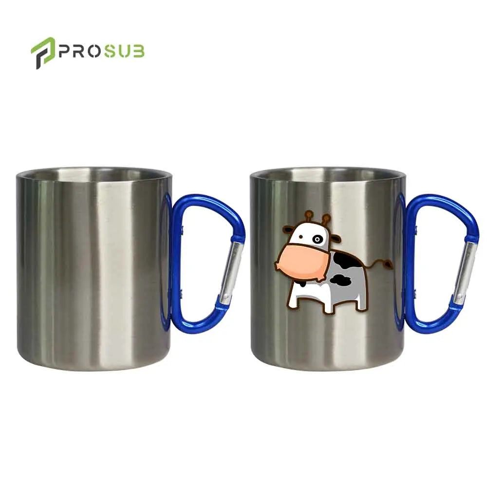 Prosub 220ml Sublimation Tumbler Blanks Double Wall Stainless Coffee Cup Travel Sublimation Camping Mugs With Carabiner Handle