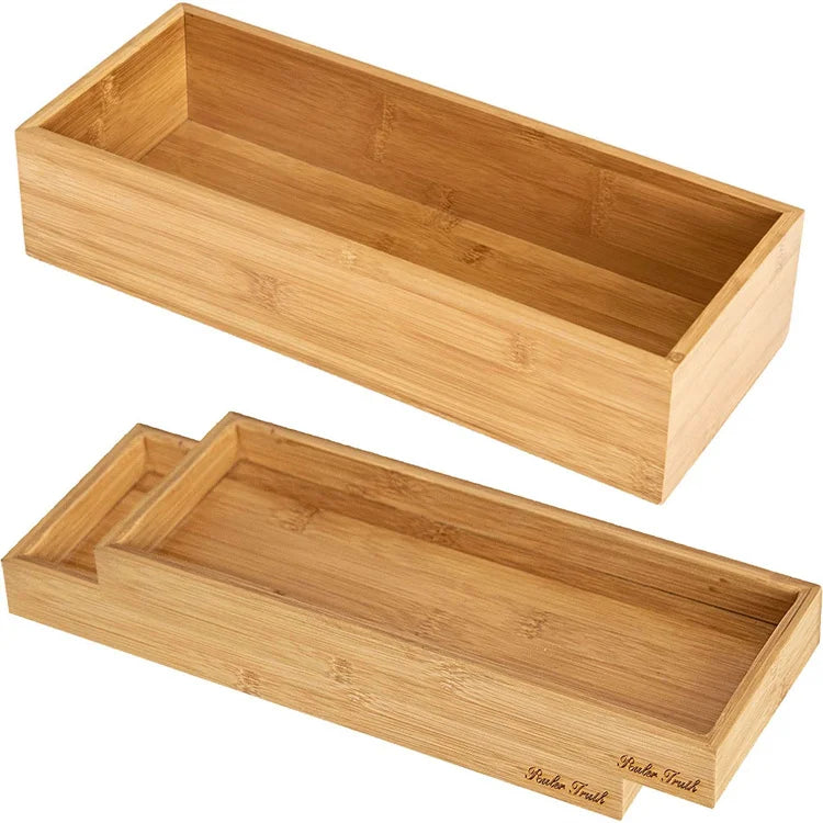 Bathroom Vanity Polished Bamboo Wood Tray Small Multifunction Storage Counter Drawer Rectangular Toilet Paper Holder Flower