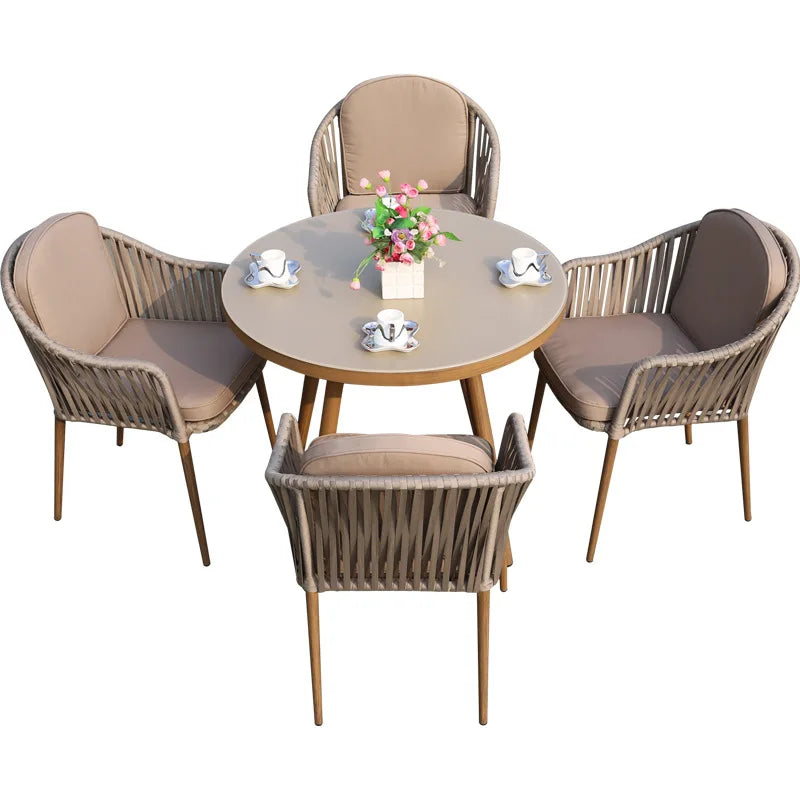 Outdoor Courtyard Home Leisure Small Coffee Table Outdoor Terrace Balcony Rattan Able and Chairs Wicker Chair Four-piece Set