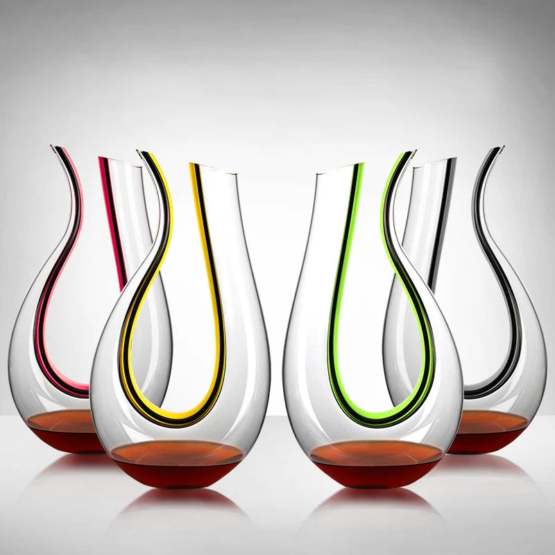 Wholesale 50oz U-Shape Colored Wine Decanter Red Wine Carafe with Black Line 1500ml Capacity