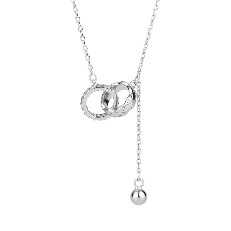 New Arrival Round S925 Sterling Silver Necklace Women Real Gold Plated S925 Interlock Double Circle Pendant Necklace