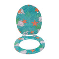 Blue Asian Style 18-Inch Wooden Toilet Seat with Soft Close Hinges MDF Bathroom Cover with Printed Design