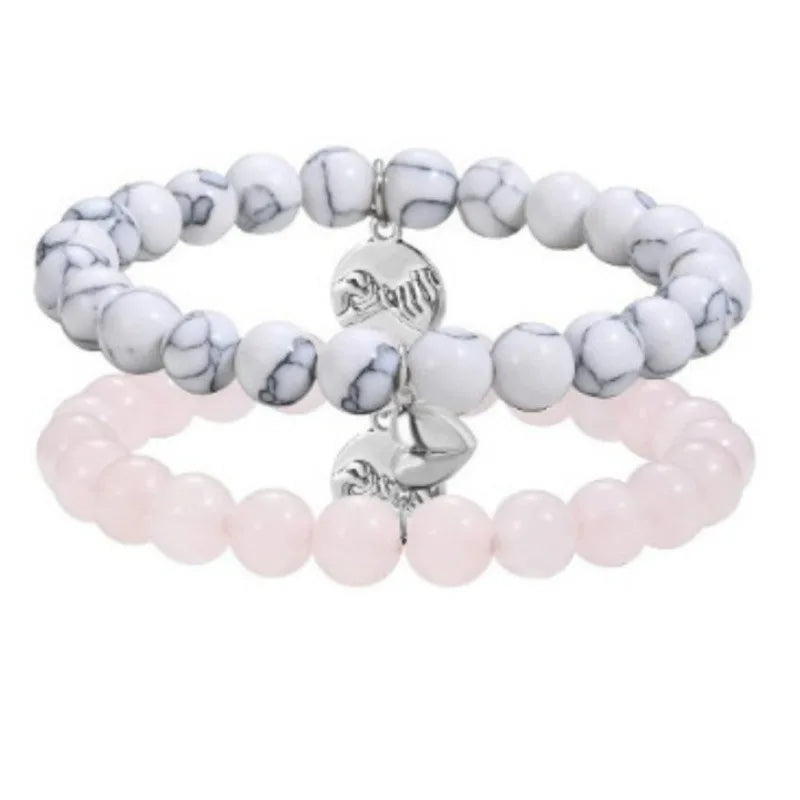 Men's & Women's Pink Crystal Frosted Lava Tiger Eye Bracelet Set Heart-shaped Trendy Beaded Love Accessories Wholesale