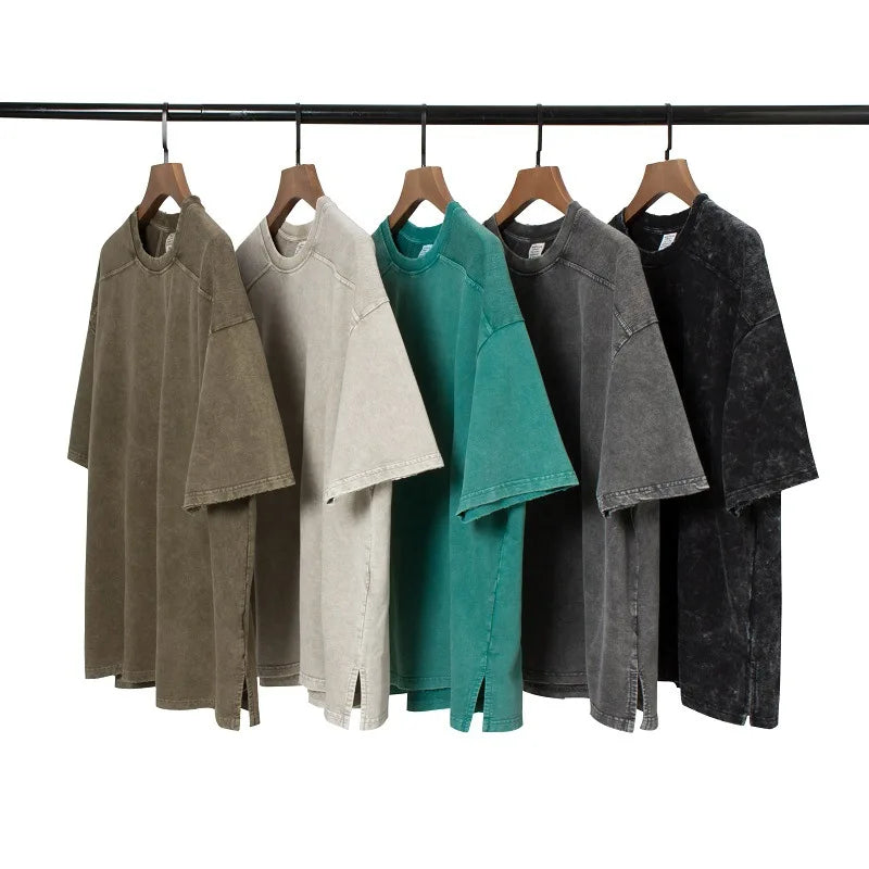 Unisex T Shirt Blank Washing T Shirt Oversized Vintage T Shirts Drop Shoulder Vintage Fade Tee Half Sleeves Oversized Men O-neck