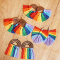 In High Demand Wooden Large Earrings Jewelry Beautiful Multicolor Rainbow Tassel Handmade Knitted Earrings Gifts for Women