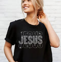 Bling Bling Topz Brand Factory Jesus Letter Hot Sale Oversized Rhinestone 100% Cotton Tee Shirt Custom Made Ready Design