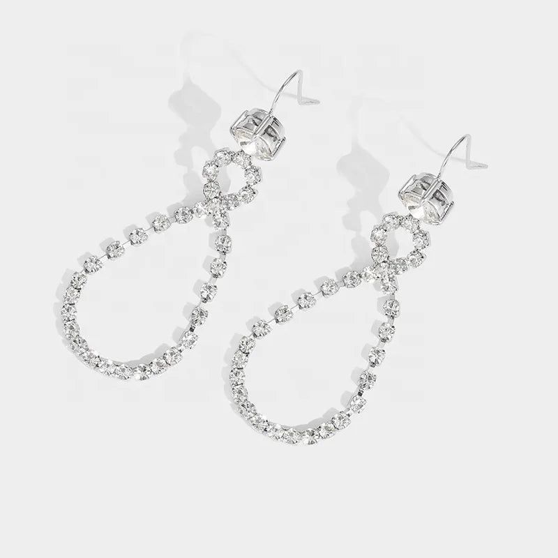 Fashionable Vintage Shiny 8 Shape Brass Platinum Plated Teardrop Long Zircon Earrings Custom Jewelry