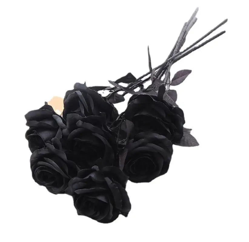 Black Rose Artificial Flower Realistic Single Stem Silk Rose Bouquet for Wedding Bouquet Party Table Centerpiece Vase Decor