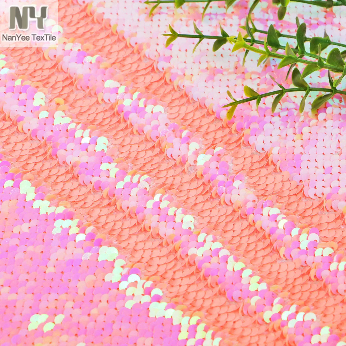 Nanyee Embroidered Woven Satin Backing Non-stretch Pink Iridescent Sequin Fabric for Bags & Shoes MegaBDM