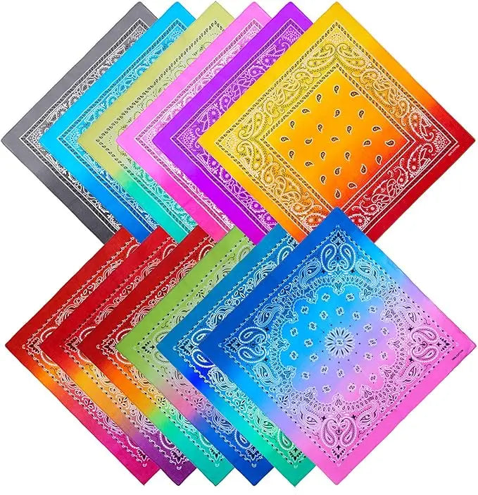 OEM Custom 100% Cotton Gradient Bandana Bulk Wholesale Square Silk Screen Printed Hip Hop Novelty Large Handkerchiefs for Women