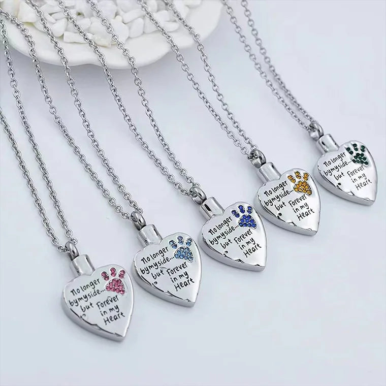 Stainless Steel Birthstone Necklace Sublimation Cremation Jewelry Heart Shape Urn Ashes Pendant Necklace With Chains