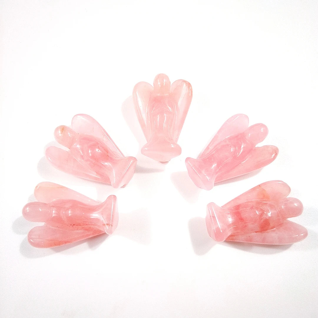 Huiying Wholesale 1.5 Inch Natural Hand-Carved Rose Quartz Angels Crystals Healing Stones Feng Shui Crafts
