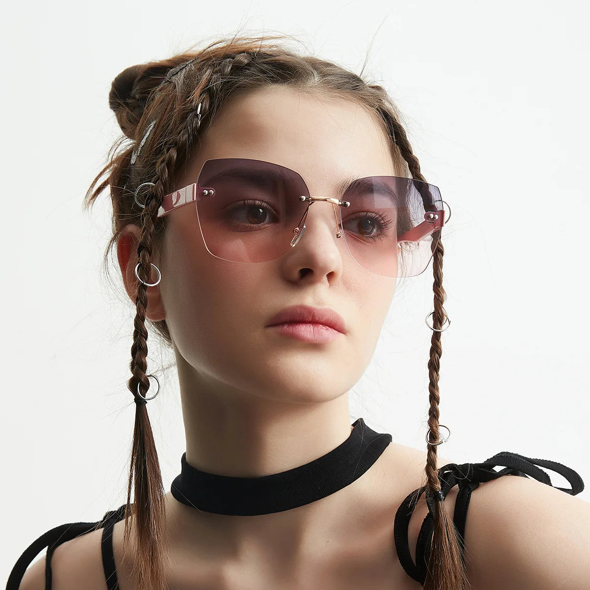 Square Borderless Sunglasses Women 2022 Fashion Trend Diamond Rivets Eyewear New Stylish Glasses Summer Sun Glasses 9225
