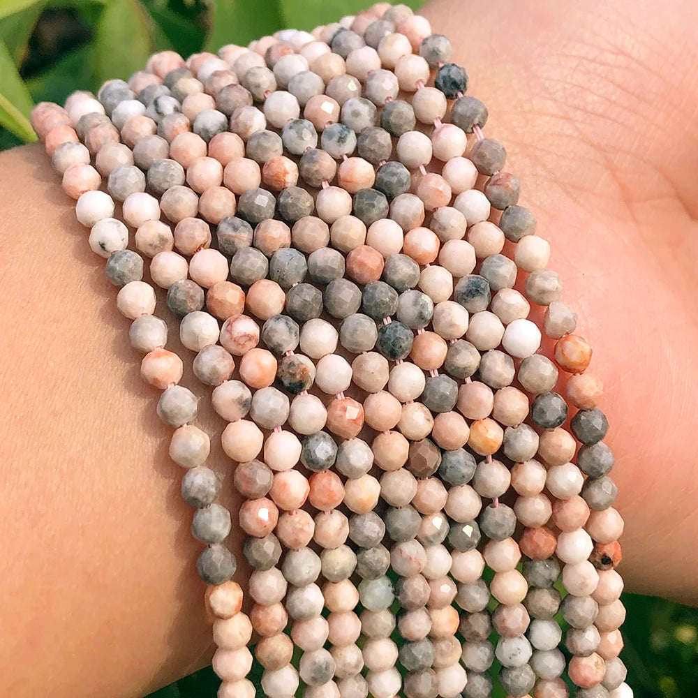 Small Size 3/4MM Faceted Pink Zebra Jasper Beads Tiny Stone for Jewelry Making DIY